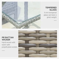 Outsunny 3 Piece Patio Furniture Set w/ Cushions, PE Rattan Outdoor Table And Chairs, 2-Tier Glass Top Coffee Table, Striped(m-5)