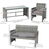 Outsunny 4-Piece Wicker Outdoor Rattan Furniture Set with Loveseat, 2 Chairs, & Coffee Table with UV Fighting Material(m-3)