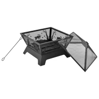 Outsunny 22'' Outdoor Fire Pit, Portable Wood Burning Firepit with Spark Screen, Poker for Patio, BBQ, Camping, Black(m-9)