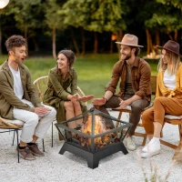 Outsunny 22'' Outdoor Fire Pit, Portable Wood Burning Firepit with Spark Screen, Poker for Patio, BBQ, Camping, Black(m-1)