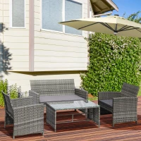 Outsunny 4-Piece Wicker Outdoor Rattan Furniture Set with Loveseat, 2 Chairs, & Coffee Table with UV Fighting Material(m-1)