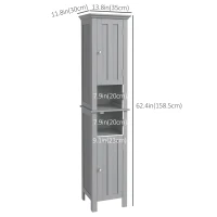 kleankin Bathroom Cabinet, Freestanding Linen Cabinet with Open Shelves, 13.8" x 11.8" x 62.4", Grey(m-3)
