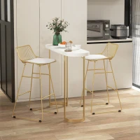 HOMCOM Modern Bar Stools Set of 2, Metal Wire Bar Height Barstools, Bar Chairs for Kitchen with Removable Cushion, Back and Footrest, Gold(m-7)