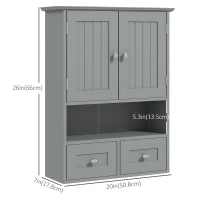 kleankin Bathroom Wall Cabinet, Medicine Cabinet, Over Toilet Storage Cabinet with Shelf and Drawers for Hallway, Living Room, Grey(m-3)