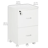 Vinsetto 2 Drawer File Cabinet with Lock, Small Rolling Filing Cabinet for A4, Letter-Size Documents, Printer Stand for Home Office, 17" x 17.75" x 28.25", White(m-3)
