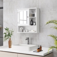 kleankin Wall-Mounted Medicine Cabinet, Bathroom Mirror Cabinet with Doors and Storage Shelves, White