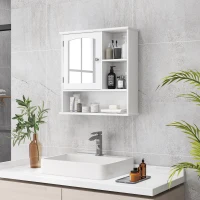kleankin Wall-Mounted Medicine Cabinet, Bathroom Mirror Cabinet with Doors and Storage Shelves, White(m-1)