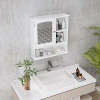 kleankin Wall-Mounted Medicine Cabinet, Bathroom Mirror Cabinet with Doors and Storage Shelves, White(m-9)