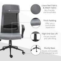 Vinsetto High Back Mesh Office Chair, Computer Chair with Headrest, Adjustable Height, Tilt Function and Armrests, Grey(m-7)