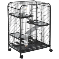 PawHut 4-Tier Ferret Cage, Small Animal Cage Pet Playpen for Rabbit Ferret Chinchilla on Wheels with Removable Tray Platform Ramp Food Dish Water Bottle, 24" x 17" x 37"(m-2)