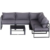 Outsunny Outdoor 6 Piece Aluminum Framed Sectional Sofa Set Conversation Couch Lounger Coffee Table w/ Cushion(m-7)
