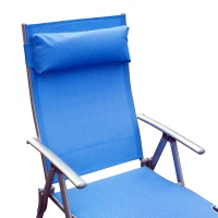 Outsunny Heavy-duty Adjustable Folding Reclining Chair Outdoor Sun Lounger Patio Chaise Lounge Garden Beach Gravity Lounge with Pillow, 7 Adjustable Backrest Positions, Blue(m-9)