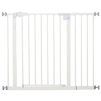 PawHut 30 Inch Tall Pet Gate with Door Dog Gate and Barrier Indoor for Stairs Includes 7", Extensions Kit, Pressure-Mounted Safety Gate, White(m-2)