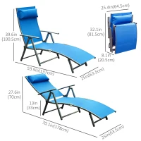 Outsunny Heavy-duty Adjustable Folding Reclining Chair Outdoor Sun Lounger Patio Chaise Lounge Garden Beach Gravity Lounge with Pillow, 7 Adjustable Backrest Positions, Blue(m-3)