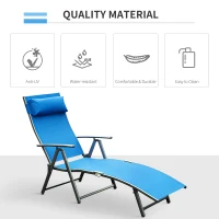 Outsunny Heavy-duty Adjustable Folding Reclining Chair Outdoor Sun Lounger Patio Chaise Lounge Garden Beach Gravity Lounge with Pillow, 7 Adjustable Backrest Positions, Blue(m-4)