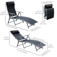 Outsunny Heavy-duty Adjustable Folding Reclining Chair Outdoor Sun Lounger Patio Chaise Lounge Garden Beach Gravity Lounge with Pillow, 7 Adjustable Backrest Positions, Black(m-3)
