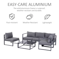 Outsunny Outdoor 6 Piece Aluminum Framed Sectional Sofa Set Conversation Couch Lounger Coffee Table w/ Cushion(m-5)