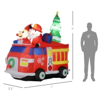 HOMCOM 7FT Christmas Inflatables Outdoor Decorations Santa Claus and Reindeer with Fire Truck, Blow-Up LED Yard Christmas Decor, Waterproof(m-3)