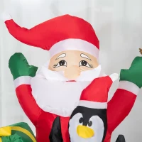 Outsunny 5ft Christmas Inflatables Outdoor Decorations Santa and Penguin Standing in Sock with Candy Cane Gift Box, Blow-Up LED Yard Christmas Decor for Lawn Garden Party(m-9)