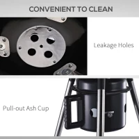 Outsunny Kettle Charcoal BBQ Grill, Portable Barbecue Smoker with Lid and Thermometer, Outdoor Camp Picnic Cooker with Wheels and Storage Shelf(m-7)