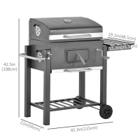 Outsunny BBQ Trolley Charcoal Grill Portable Stainless Steel Barbecue Tool Kits for Camping Hiking Picnic Backyard w/ Wheels and Side Shelf(m-3)