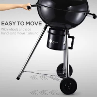 Outsunny Kettle Charcoal BBQ Grill, Portable Barbecue Smoker with Lid and Thermometer, Outdoor Camp Picnic Cooker with Wheels and Storage Shelf(m-4)