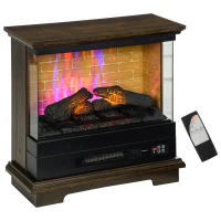 HOMCOM 26" Electric Fireplace Stove, 1400W Freestanding Fire Place Heater with Adjustable 3D Flame, Remote Control, Timer, Realistic Logs, Brown(m-1)