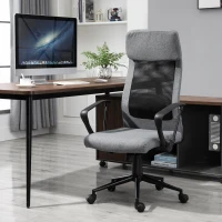 Vinsetto Mesh High-Back Office Chair Linen Ergonomic Home Office Executive Chair, Rocking Swivel Desk Seat with Lumbar Support, Headrest, Armrest(m-2)