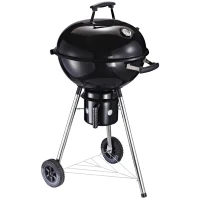 Outsunny Kettle Charcoal BBQ Grill, Portable Barbecue Smoker with Lid and Thermometer, Outdoor Camp Picnic Cooker with Wheels and Storage Shelf(m-2)