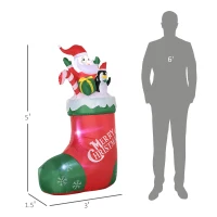 Outsunny 5ft Christmas Inflatables Outdoor Decorations Santa and Penguin Standing in Sock with Candy Cane Gift Box, Blow-Up LED Yard Christmas Decor for Lawn Garden Party(m-3)