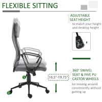 Vinsetto Mesh High-Back Office Chair Linen Ergonomic Home Office Executive Chair, Rocking Swivel Desk Seat with Lumbar Support, Headrest, Armrest(m-6)