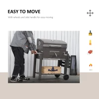 Outsunny BBQ Trolley Charcoal Grill Portable Stainless Steel Barbecue Tool Kits for Camping Hiking Picnic Backyard w/ Wheels and Side Shelf(m-7)