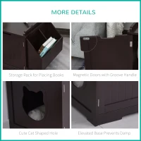 PawHut Wooden Cat Litter Box Enclosure, Hidden Cat Washroom, Kitten House with Nightstand End Table and Storage Rack Magnetic Doors, Brown(m-5)