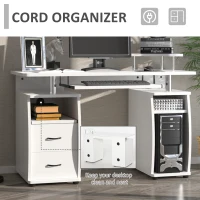 HOMCOM Multi-Function Computer Desk Home Office Workstation with Keyboard Tray, Elevated Shelf, Sliding Scanner Shelf and CPU Stand, White(m-7)