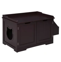 PawHut Wooden Cat Litter Box Enclosure, Hidden Cat Washroom, Kitten House with Nightstand End Table and Storage Rack Magnetic Doors, Brown(m-1)
