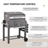Outsunny BBQ Trolley Charcoal Grill Portable Stainless Steel Barbecue Tool Kits for Camping Hiking Picnic Backyard w/ Wheels and Side Shelf(m-6)