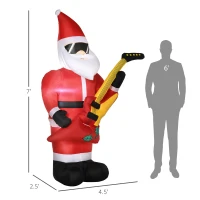 Outsunny 7ft Christmas Inflatables Outdoor Decorations Santa Claus Play Electric Guitar with Sunglasses, Blow-Up LED Yard Christmas Decor for Lawn Garden Party(m-3)