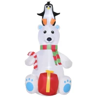 Outsunny 7ft Christmas Inflatables Outdoor Decorations Polar Bear with Penguin on Head with Candy Cane and Gift Box, Blow-Up LED Yard Christmas Decor for Lawn Garden Party(m-1)