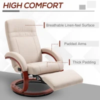 HOMCOM Manual Recliner Chair for Adults, Adjustable Swivel Recliner with Footrest, Padded Arms and Wood Base for Living Room, Beige(m-7)