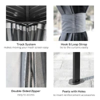 Outsunny 10' x 10' Hardtop Gazebo, Aluminum Frame Garden Sun Shelter with Double Tier Metal Roof, Mosquito Netting, Curtains, and Hanging Hook, Grey(m-6)