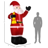 HOMCOM 8ft Christmas Inflatable Santa Claus Ringing Bell, Outdoor Blow-Up Yard Decoration with LED Lights Display(m-3)