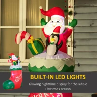 Outsunny 5ft Christmas Inflatables Outdoor Decorations Santa and Penguin Standing in Sock with Candy Cane Gift Box, Blow-Up LED Yard Christmas Decor for Lawn Garden Party(m-4)