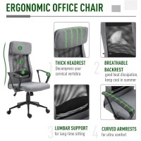 Vinsetto Mesh High-Back Office Chair Linen Ergonomic Home Office Executive Chair, Rocking Swivel Desk Seat with Lumbar Support, Headrest, Armrest(m-4)