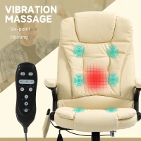 HOMCOM Massage Office Chair, Heated Reclining Computer Chair with 6 Vibration Points, Armrest and Remote, Beige(m-4)