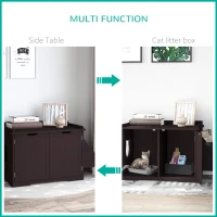 PawHut Wooden Cat Litter Box Enclosure, Hidden Cat Washroom, Kitten House with Nightstand End Table and Storage Rack Magnetic Doors, Brown(m-4)