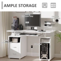 HOMCOM Multi-Function Computer Desk Home Office Workstation with Keyboard Tray, Elevated Shelf, Sliding Scanner Shelf and CPU Stand, White(m-6)