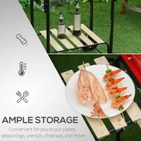 Outsunny Charcoal BBQ Grill Rolling Barbecue Trolley Smoker with Wheels, 2 Side Shelves and a Bottom Shelf Patio Outdoor Garden, Black and Red(m-4)