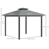 Outsunny 10' x 10' Hardtop Gazebo, Aluminum Frame Garden Sun Shelter with Double Tier Metal Roof, Mosquito Netting, Curtains, and Hanging Hook, Grey(m-3)