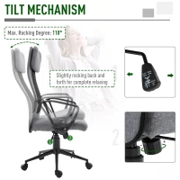 Vinsetto Mesh High-Back Office Chair Linen Ergonomic Home Office Executive Chair, Rocking Swivel Desk Seat with Lumbar Support, Headrest, Armrest(m-5)