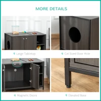 PawHut Large Wooden & Steel Cat Litter Box Enclosure, Kitten Washroom End Table, Indoor Hidden Cat House with Magnetic Doors & Storage Shelves, Black(m-6)